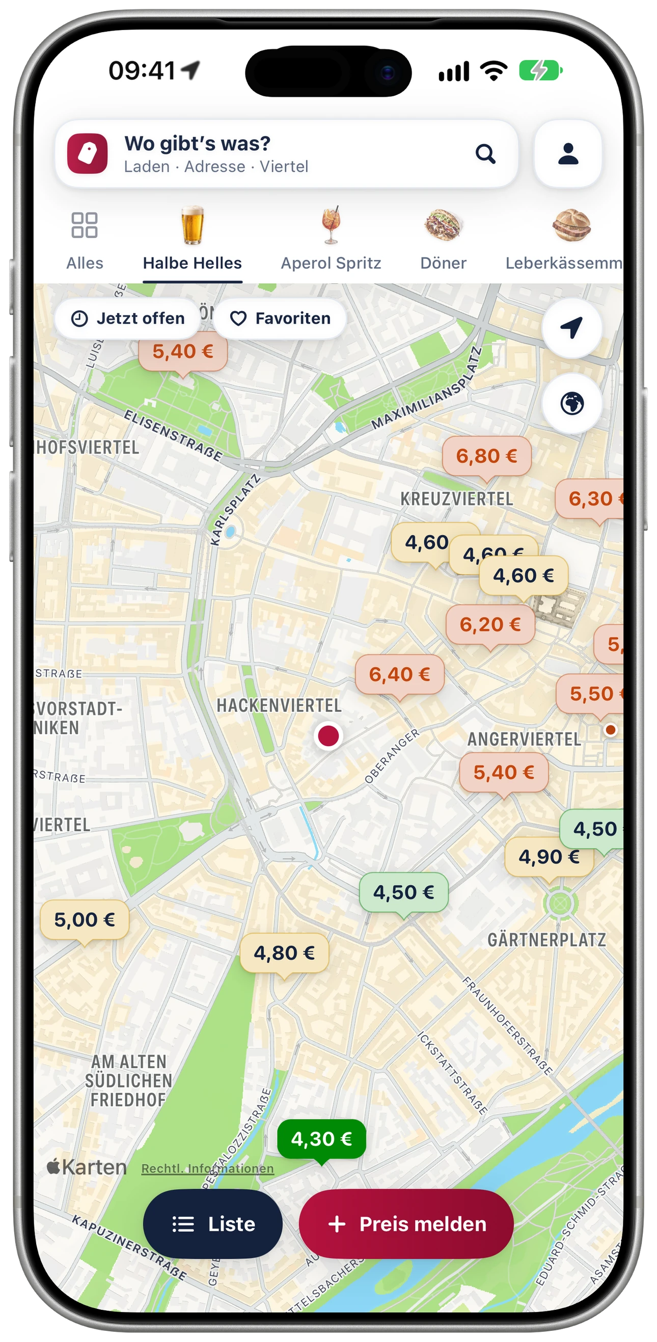 Dieselbe Karte in Rot, iPhone in Silber